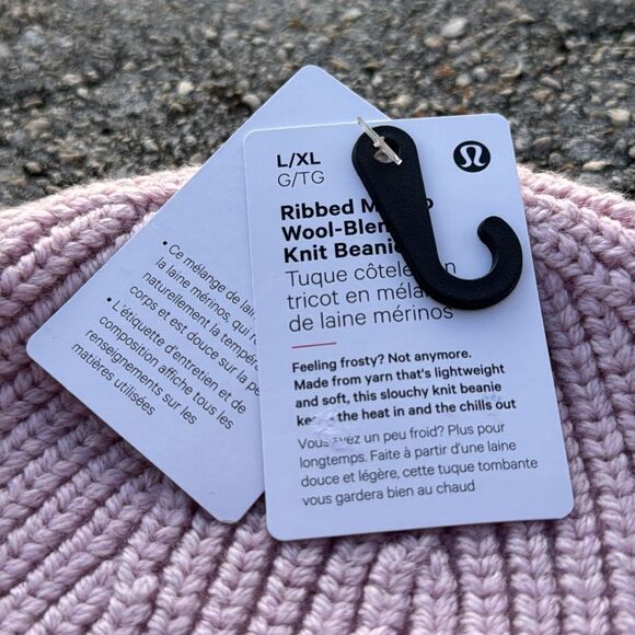 Lululemon Womens Ribbed Merino Wool-Blend Knit BEANIE HAT Pink Peony NWT L/XL - Picture 4 of 6